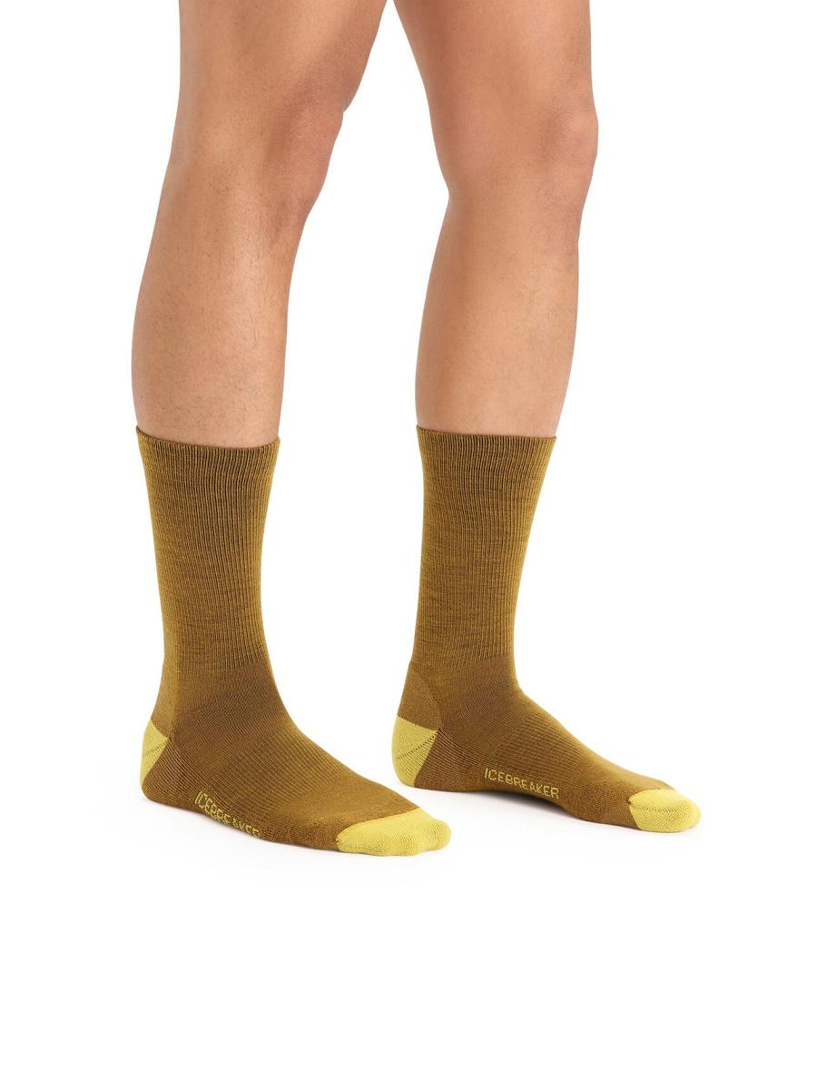 Clove / Silent Gold Men's Icebreaker Merino Lifestyle Light Crew Socks | USA 1047OKIR